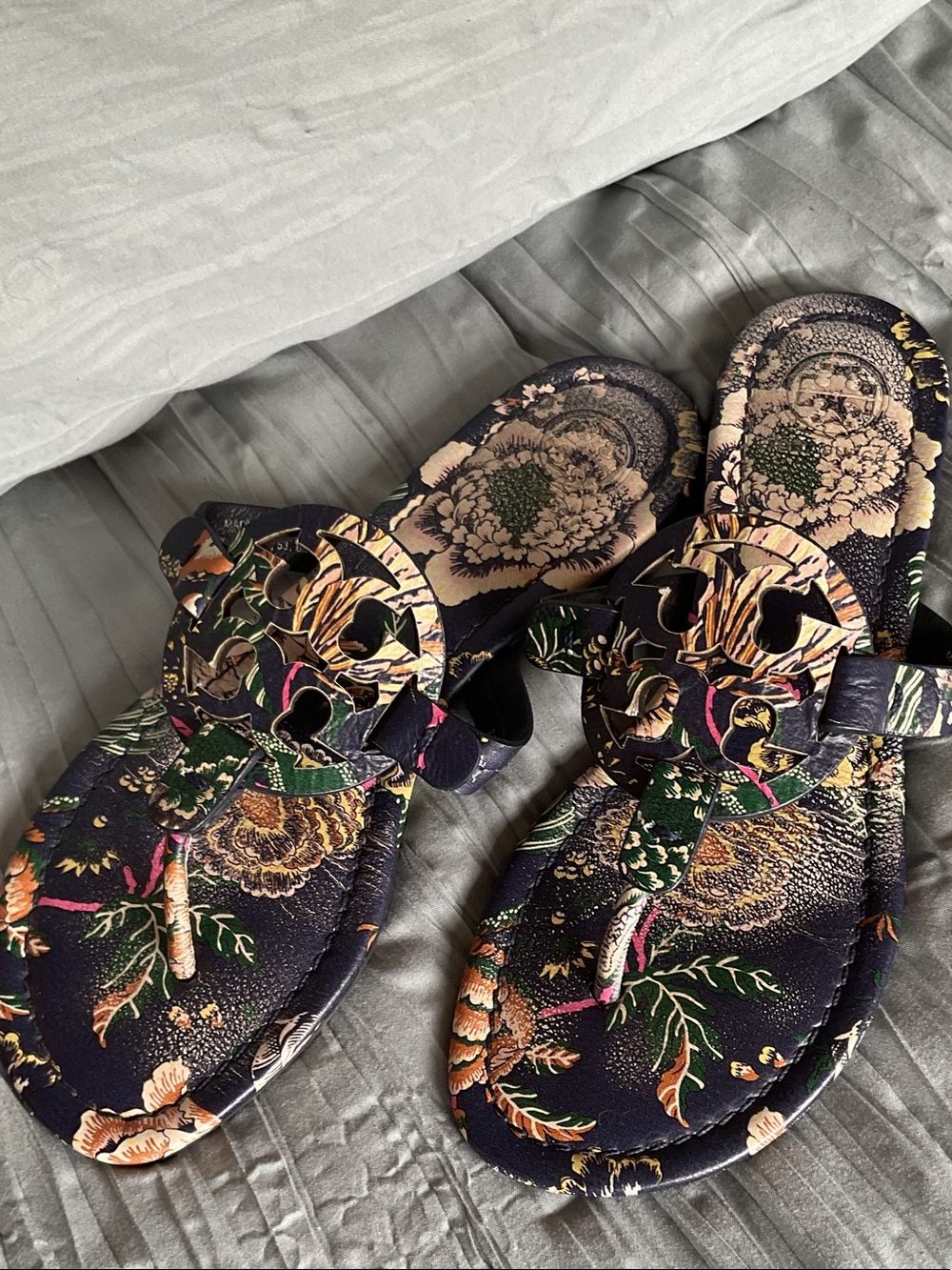 Tory Burch Navy Floral Miller Sandals